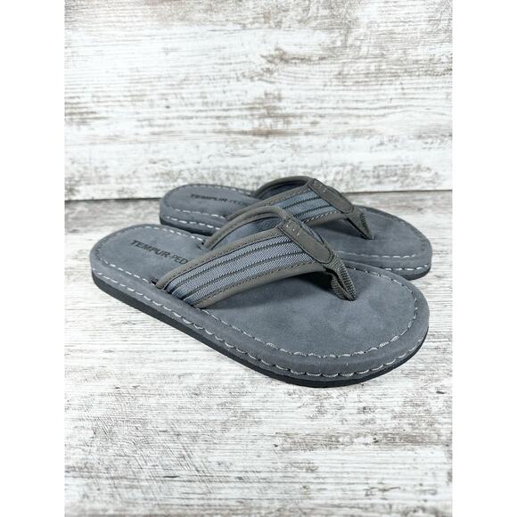 NEW Men's Tempur-Pedic 'Braxton' Charcoal Gray Thong Sandals Sz 9M - Picture 1 of 10